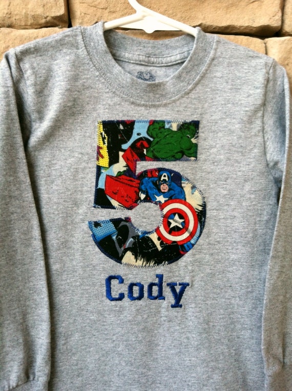 Download AVENGERS BIRTHDAY Shirt. Kids Appliquéd Personalized T-shirt.