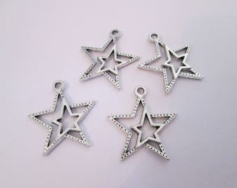 4 breloque étoile double métal argenté 23 x 21 mm