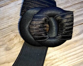 Vintage Mod 60's Elastic Nylong Belt with Large Circle Buckle