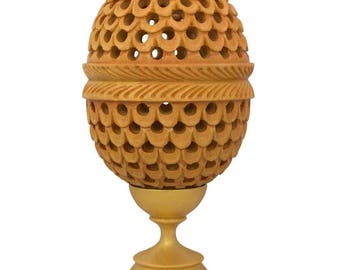3" Hand Carved Hollow Wooden Easter Egg