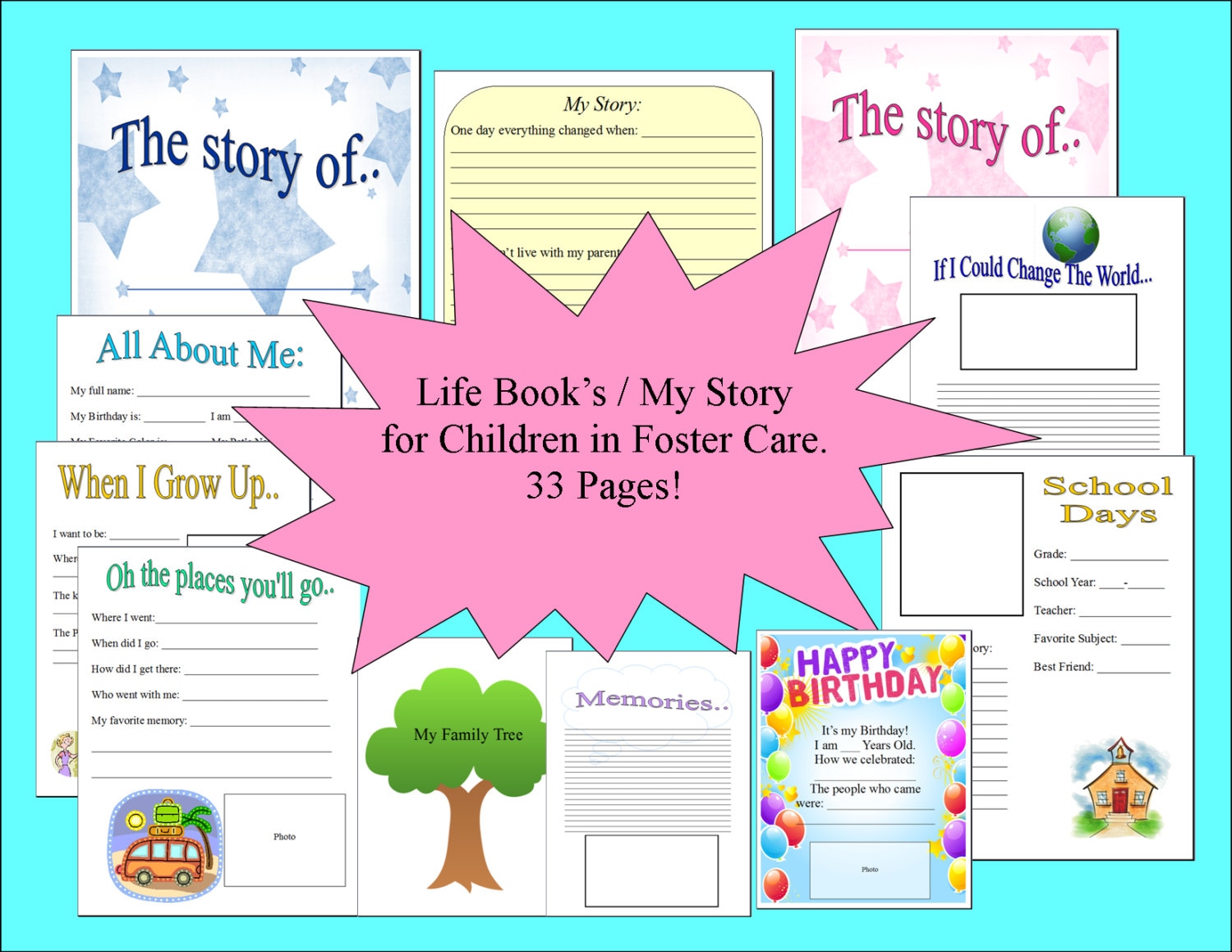 33 Page Foster Care Life Book/ My Story Book Printable.