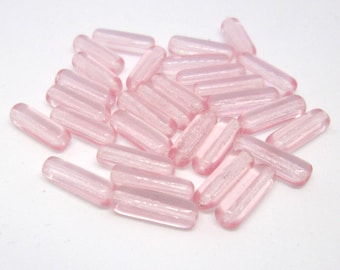 15 - 14 x 4 mm - Tube Beads of Pink Rosaline Czech Pressed Glass, Drilled Lengthwise