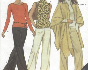 90s Womens Pullover Tops, Pants and Cape New Look Sewing Pattern 6008 Size 10 12 14 16 18 20 22 Bust 32 1/2 to 44 UnCut