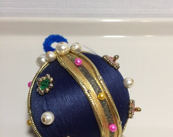 Decorated, vintage, silk, Christmas, ornaments. Victorian, silk, Swarovski crystal ornament, handmade, beaded, pearl, Christmas ornaments.