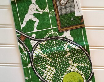 Lois Long Tennis Towel - All Linen Towel - Green Kitchen Towel - Vintage Linen Towel - 1960s 1970s Decor - Sports Towel