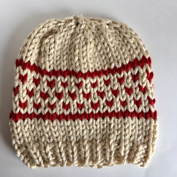 Items similar to Fair Isle Slouchy Men's Hat in Ivory and Crimson Red