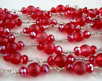 Long Silver and Red Necklace Long Red Chain Necklace (47.5 inches)