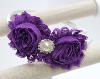 Violet headband, purple flower girl headband, violet junior bridesmaid headband, toddler girls headband, purple and ivory headbands girls