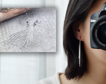 Clip on earrings, pendant earrings, Long chain tassel earrings Non-Pierced Ears