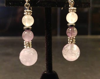 Amethyst & Rose Quartz Dangle Earrings // Silver-Plated and Hematite Spacers // Nickel-Free Hooks // Elegant and Dazzling