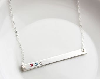 Birthstone Bar Necklace - Personalized Birthstone Necklace, Personalized Gift for Mom, Gold Bar Necklace, Personalized Gift for Mom, Thin