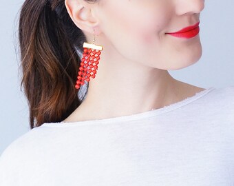 Mom Gift Mother Gift Red Earrings Statement Earrings Lace Earrings Dangle Earrings Geometric Earrings Fashion Earrings Gift For Her/ PAOLI