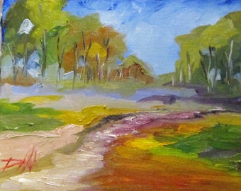 Woodland Trail landscape contemporary oil painting Art by Dleilah