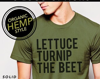 Lettuce turnip the beet ® trademark brand OFFICIAL site - green HEMP and ORGANIC cotton t shirt with logo - vegan, chef, garden, funny