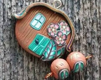 Polymer Clay Pendant,Fairy Pendant,House Pendant,Polymer Charm, Clay Charm,Artisan Charm,Clay Pendant,Tiny House