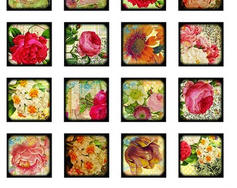 Rose Squares - Ceramic Waterslide Decal - Enamel Decal - Fusible Decal - 488678S
