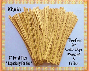 25 Twist Ties ( 4 inch ) .. Twist Ties, Khaki Twist Ties, Paper Twist Ties, Gift Bag Twist Ties, Food Packaging Twist Ties