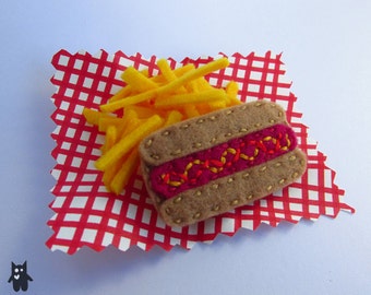 Hand Sewn Felt Hotdog Brooch