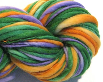 Super Bulky Handspun Yarn Secondaries 112 yards hand dyed merino green orange purple waldorf doll hair knitting supplies crochet supplies
