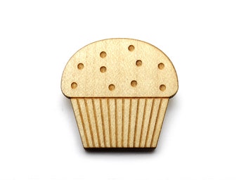 Muffin brooch - cake pin - graphic food accessory - cute kawaii cupcake jewelry - lasercut maple wood - retro - kitsch - vintage style