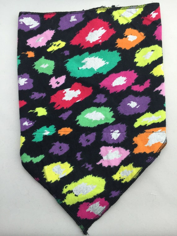Rainbow Sparkle Leopard: Stash pocket bandana w/ multicolored leopard print design & silver sparkle embellishment