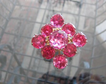 Pink Rhinestone Brooch, Vintage Rhinestone Pin, Pink Rhinestone Jewelry