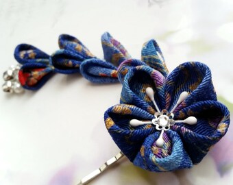 Ocean Navy Deep Blue Gold Red Purple Cherry Blossom Kanzashi Flower Hair Clip