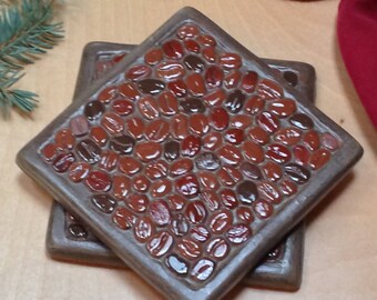 set of 2 Coffee Coaster, Coffee Lovers Christmas Gift, multi colored beans coasters