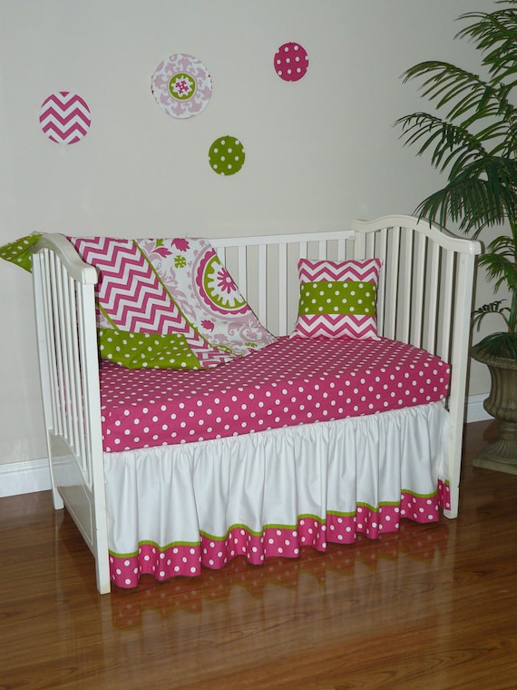 Custom Crib Baby Bedding 2pc Set Hot Pink Polka Dots