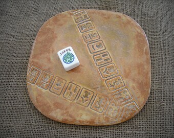 Burnt Orange Mahjong Plate - Mahjongg Pottery - Oriental Plate - Mahjong Pottery - Mahjong Snacks - Mahjong Gift