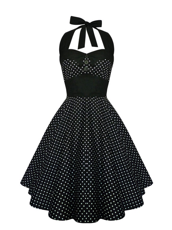 Rockabilly Dress Black Polka Dot Halter Pinup Dress Vintage