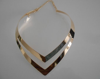 Gold multichain necklace heart, 120 mm x 40 mm gold tone