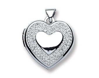 Sterling Silver Heart Of Hearts Shaped Locket With Pave Set Crystal Surround 1.5x1.5cm