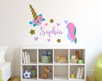 Unicorn wall decal - girls name personalized unicorn wall decal - unicorn monogram wall decal