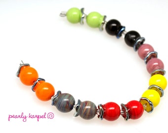 Lampwork glass beads (14) pomegranate with metallic ends Lampwork beads SRA Made to order, jewelry supplies, handmade lampwork, beads