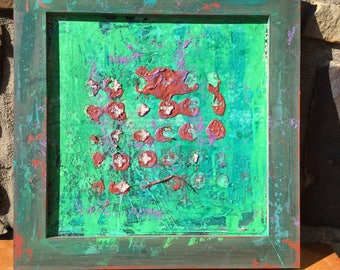 Green abstract framed original painting