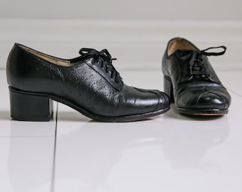 Black Leather 1940s Oxfords - Sz 5