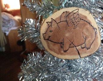Flying Pig Cedar Wood Ornament