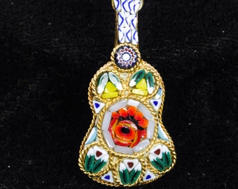 Vintage Colorful Micro Mosaic Guitar Musical Instrument Pin Brooch