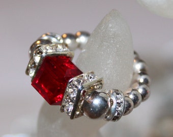 Swarovski Ruby Red Beaded Ring