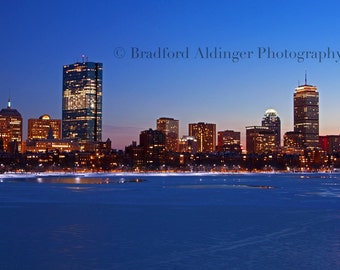 Boston Skyline on a Snowy, Winter's Eve - Photograph