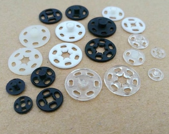 KAM Resin Plastic Round Press Studs Snap Fasteners Invisible Poppers Sewing Buttons 7/10/13/15/ 18/ 21mm black Clear Translucent White pick