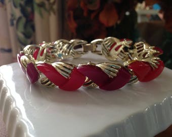 Vintage Coro Bracelet Red and Wine on Gold Tone