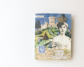 Queen of Something - Handmade Card - OOAK greeting card, vintage inspired, humorous card, crown, royal, castle - birthday card, friendship