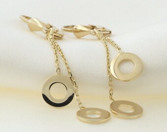 14k Yellow Gold Open Circle Leverback Dangle Earrings- for women, earrings