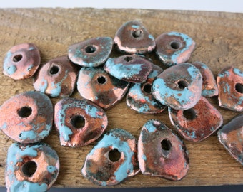 4 Mykonos Frosted Copper Raku Medium Nugget Beads, 22x5mm Ceramic Bead with Copper Oxide finish, Made in Greece, RAK8255