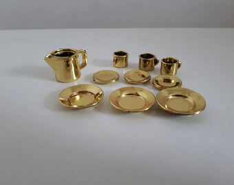 Vintage Gold Plastic Doll Tea Set in Original Box Hong Kong