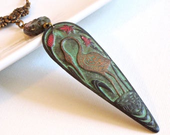 Heron Necklace - Patina Jewelry, Nature Jewelry, Bird Jewelry, Bird Necklace