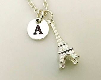 Eiffel Tower necklace, Paris necklace, Silver Eiffel tower jewelry, France jewelry, Initial necklace, gift for traveler, Europe jewelry
