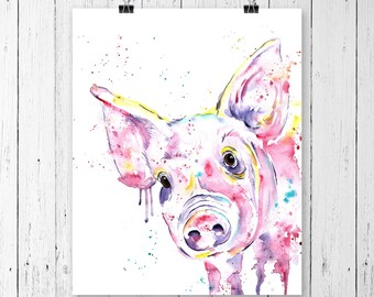 PIG PRINT, Pig Art, Pig Painting, Pig Watercolour, Farm Art, Farm print, Farm theme, Farm animal, Country Decor, Country style, Pig Lover